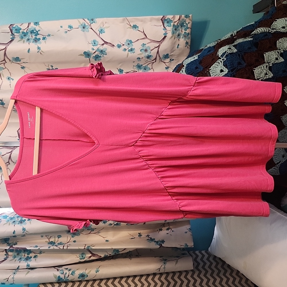 Lane Bryant Coral Ruffle Sleeve Blouse